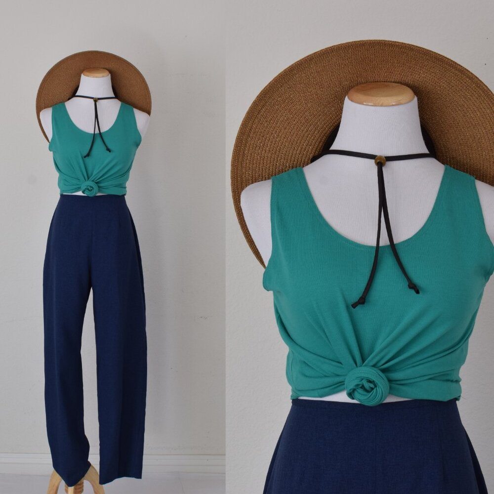 Vintage 80s Green Cotton/Poly Tank Top | size L